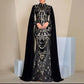 Women's Stand Collar Cape Sleeves Prom Dress Black Sequin Wedding Dress