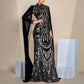 Women's Stand Collar Cape Sleeves Prom Dress Black Sequin Wedding Dress