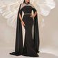 Cape Sleeves Black Evening Dress Long Prom Dress Event Dress