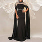 Cape Sleeves Black Evening Dress Long Prom Dress Event Dress