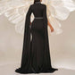 Cape Sleeves Black Evening Dress Long Prom Dress Event Dress