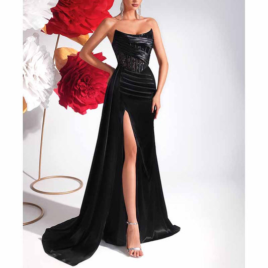 Backless Long Black Prom Dress with Sweetheart Neckline