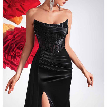 Backless Long Black Prom Dress with Sweetheart Neckline