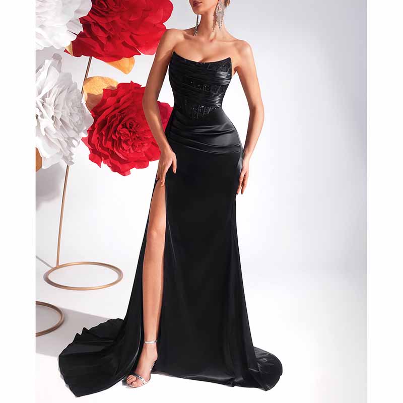 Backless Long Black Prom Dress with Sweetheart Neckline