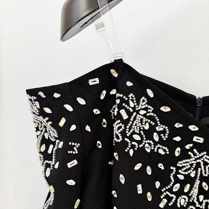 Womens Off-The-Shoulder Black Beaded Long Prom Dress Mermaid Ball Gown