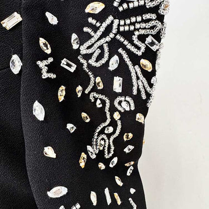 Womens Off-The-Shoulder Black Beaded Long Prom Dress Mermaid Ball Gown