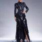 Women Sparkly Black Sequined Long Sleeve Prom Dress Ball Gowns