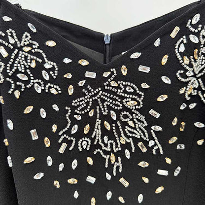 Womens Off-The-Shoulder Black Beaded Long Prom Dress Mermaid Ball Gown