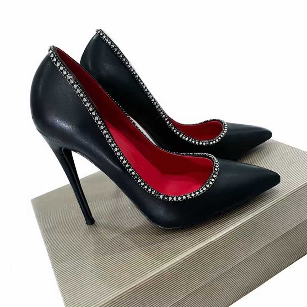 Black Rhinestone Stiletto Heels - Plus Size Pumps Custom Made