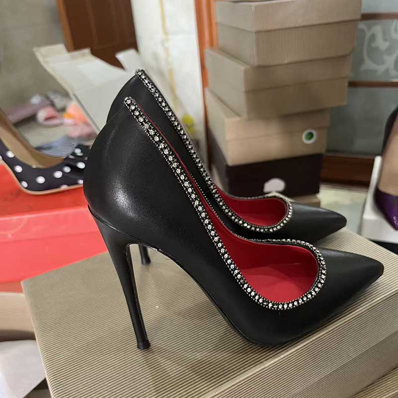 Black Rhinestone Stiletto Heels - Plus Size Pumps Custom Made