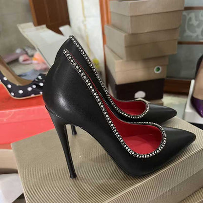 Black Rhinestone Stiletto Heels - Plus Size Pumps Custom Made