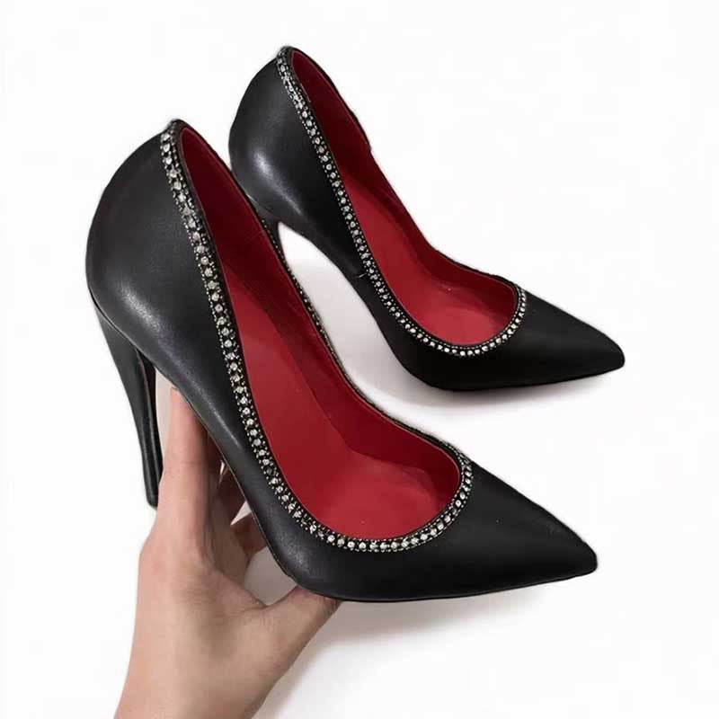 Black Rhinestone Stiletto Heels - Plus Size Pumps Custom Made