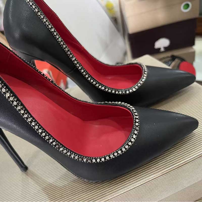 Black Rhinestone Stiletto Heels - Plus Size Pumps Custom Made