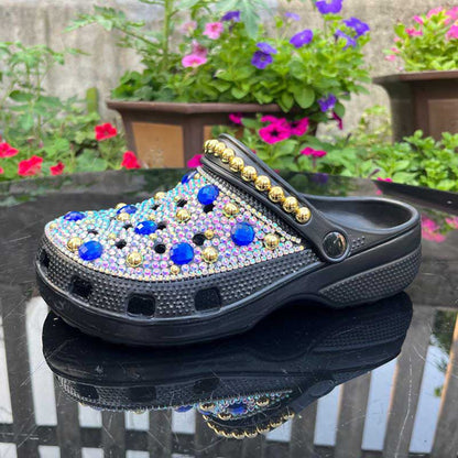 Womens Closed Toe Clog Shoes Rhinestone Beads Mules Slip on Sandals