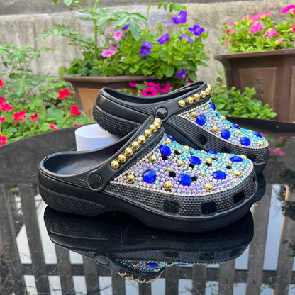 Womens Closed Toe Clog Shoes Rhinestone Beads Mules Slip on Sandals