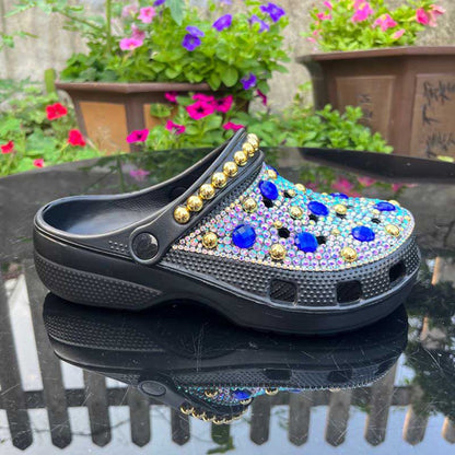 Womens Closed Toe Clog Shoes Rhinestone Beads Mules Slip on Sandals