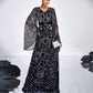 Long Pagoda Sleeves Maxi Dress Black Sequined Formal Event Gowns