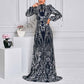 Long Sleeve Sequin Prom Dress Dark Blue Evening Gown Wedding Party Cocktail Dress