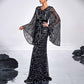 Long Pagoda Sleeves Maxi Dress Black Sequined Formal Event Gowns