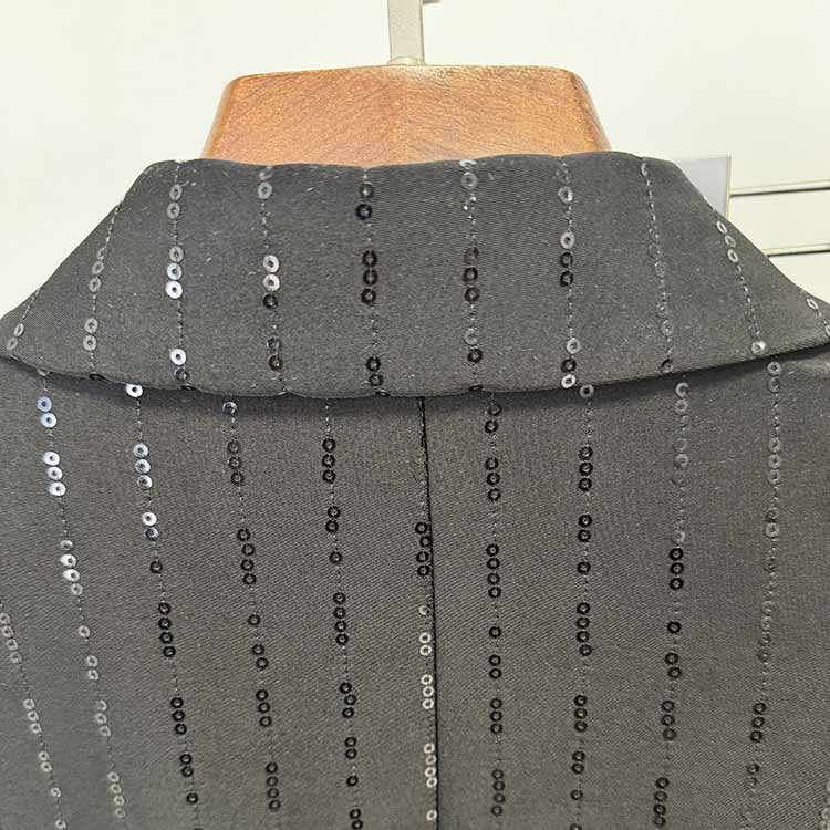 Women's Black Sequin Stripe Pantsuit Set – Blazer & Trousers 2-Piece Outfit