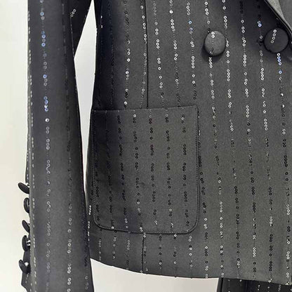 Women's Black Sequin Stripe Pantsuit Set – Blazer & Trousers 2-Piece Outfit