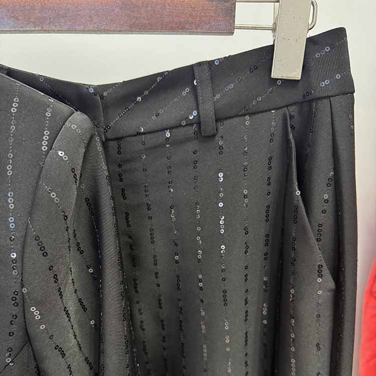 Women's Black Sequin Stripe Pantsuit Set – Blazer & Trousers 2-Piece Outfit