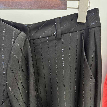Women's Black Sequin Stripe Pantsuit Set – Blazer & Trousers 2-Piece Outfit