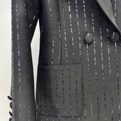 Women's Black Sequin Stripe Pantsuit Set – Blazer & Trousers 2-Piece Outfit