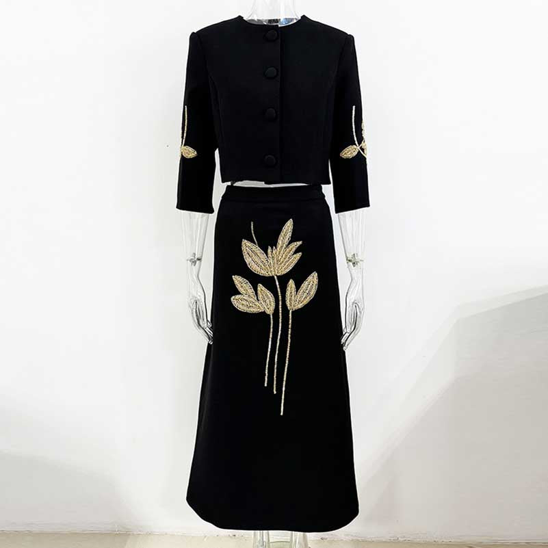 Embroidered Skirt Suit Wedding Guest 2ps Set Party Outfit