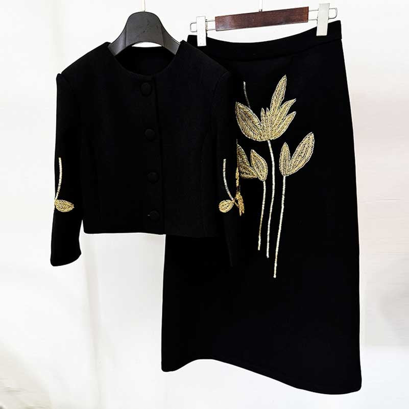 Embroidered Skirt Suit Wedding Guest 2ps Set Party Outfit