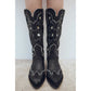 Women Black Star Embroidered Cowboy Boots Mid Calf Cowgirl Boots Chunky Heel Boots