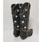 Women Black Star Embroidered Cowboy Boots Mid Calf Cowgirl Boots Chunky Heel Boots