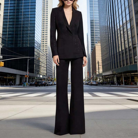 Women's black stripe check pantsuit formal set
