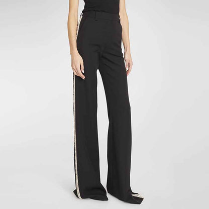 Women Double Beaded Formal Pantsuits Black Two Pieces Party Suit