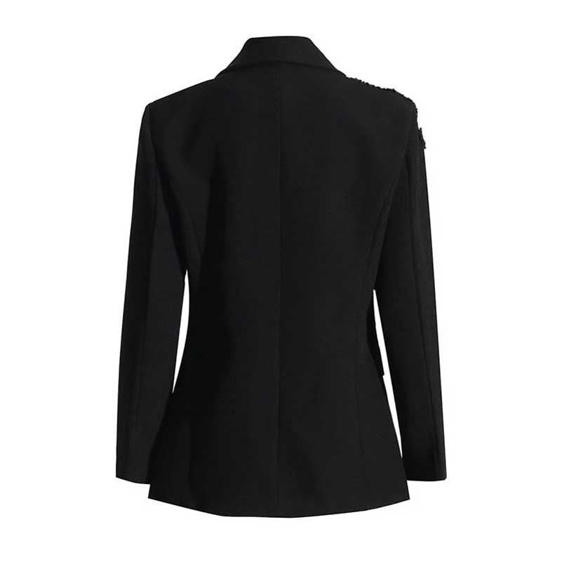 Women's Sparkly Rhinestone Embellished Blazer Black Formal Coat with Pocket