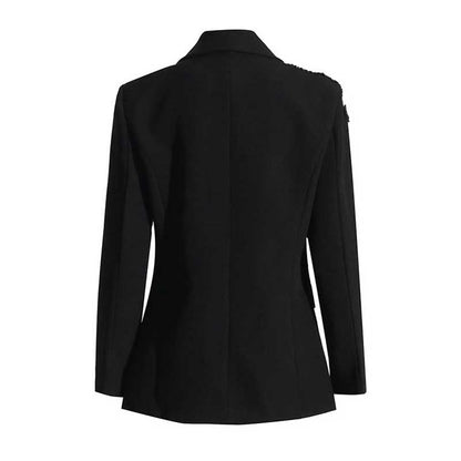 Women's Sparkly Rhinestone Embellished Blazer Black Formal Coat with Pocket