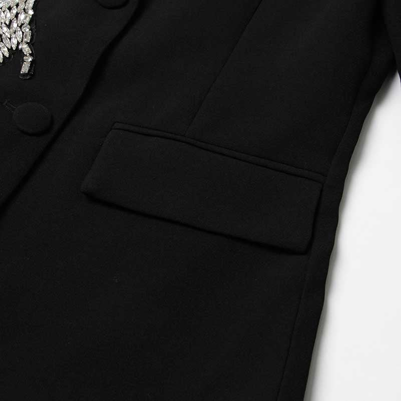 Women's Sparkly Rhinestone Embellished Blazer Black Formal Coat with Pocket