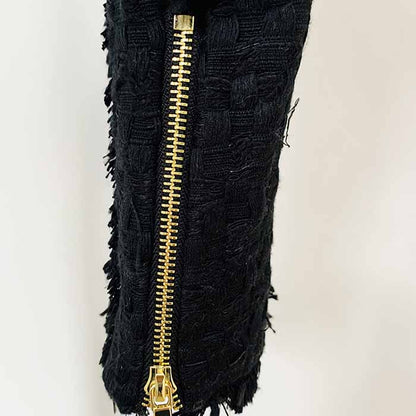 Women Black Tweed V-Neck Blazer + Mid- Waist Skirt Suit / Birthday Party Set