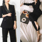 Women Double Breasted 2 Pieces Pantsuits Black Event Suits Formal Slim Suits