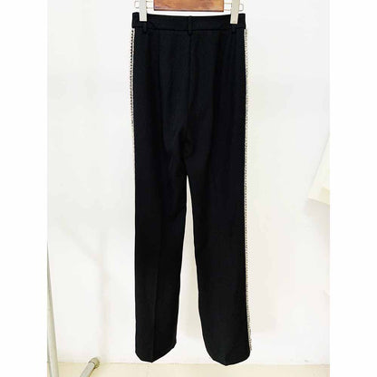 Women Double Beaded Formal Pantsuits Black Two Pieces Party Suit