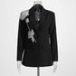 Women's Sparkly Rhinestone Embellished Blazer Black Formal Coat with Pocket