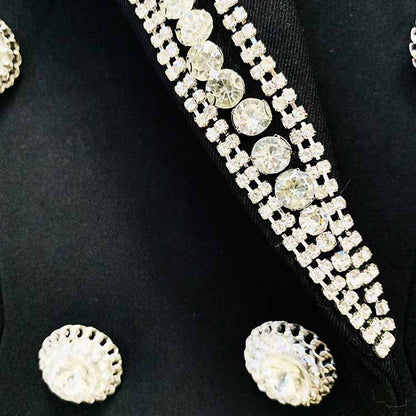 Women Double Beaded Formal Pantsuits Black Two Pieces Party Suit