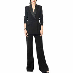 Women Double Breasted 2 Pieces Pantsuits Black Event Suits Formal Slim Suits