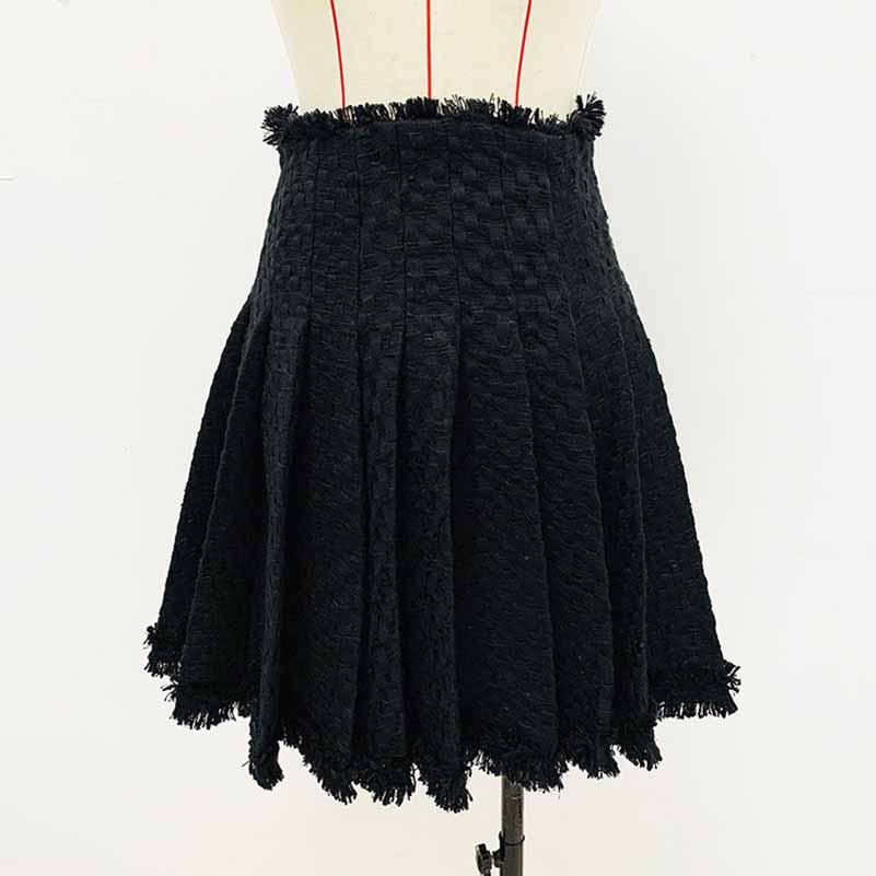 Women Black Tweed V-Neck Blazer + Mid- Waist Skirt Suit / Birthday Party Set