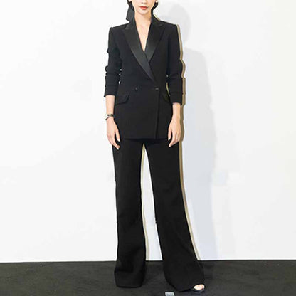 Women Double Breasted 2 Pieces Pantsuits Black Event Suits Formal Slim Suits