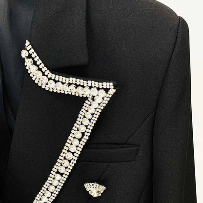 Women Double Beaded Formal Pantsuits Black Two Pieces Party Suit