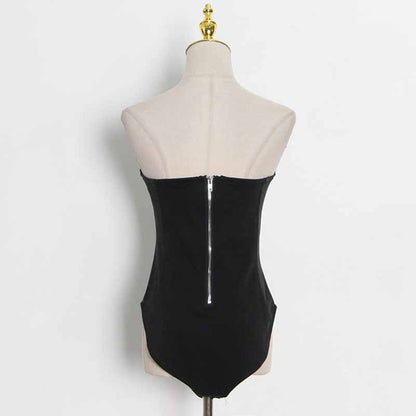 Women's black Strapless Pantsuit Casual Crop + Wide Legs Pants Suit