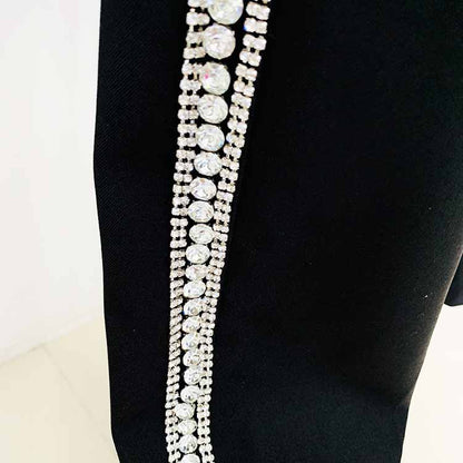 Women Double Beaded Formal Pantsuits Black Two Pieces Party Suit
