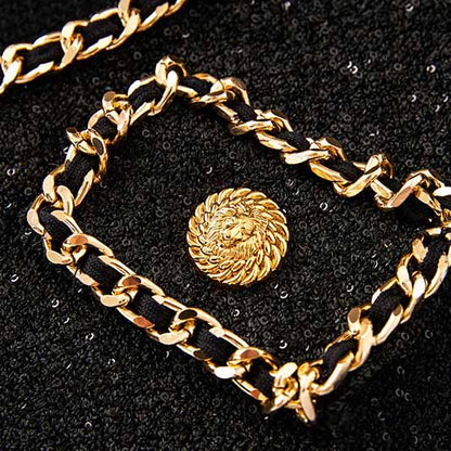 Women Black Short Sequinned Jacket With Gold Chaim