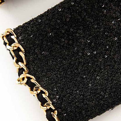 Women Black Short Sequinned Jacket With Gold Chaim